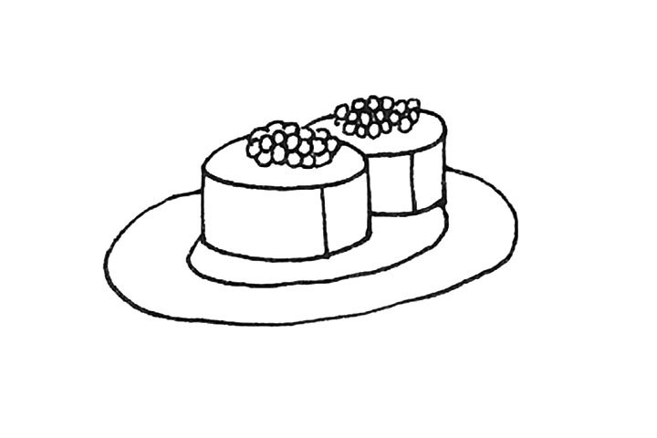 步骤5：接着在下面画上两个椭圆形作为盘子。