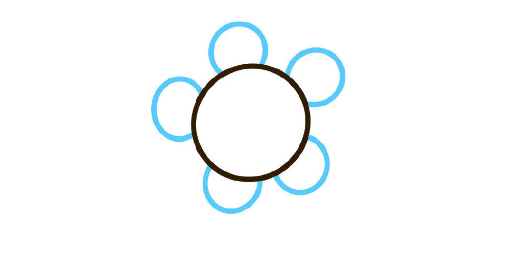 步骤2：画五个小小弧形花瓣。