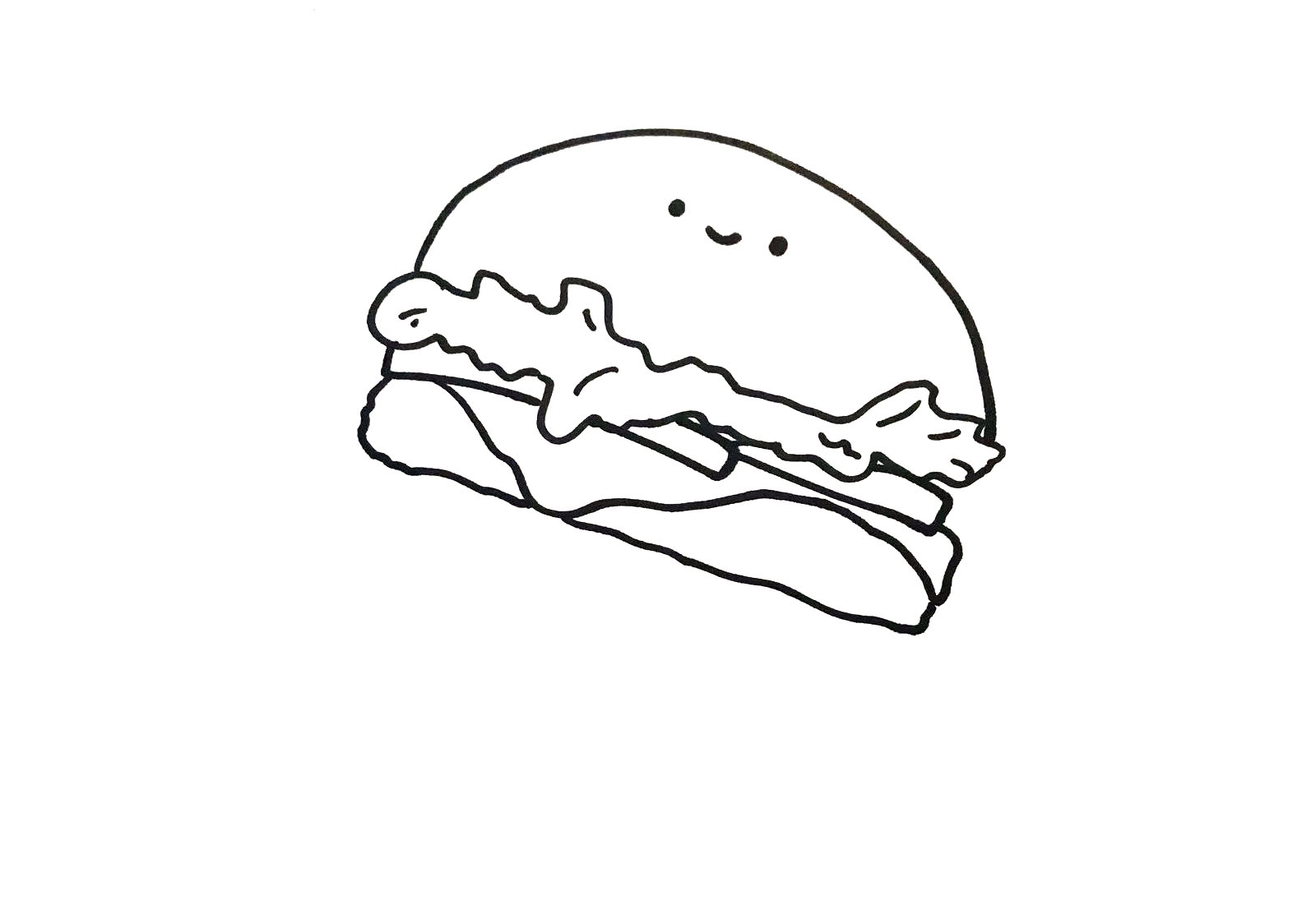 步骤3：中间夹些什么食材呢？ 我这个汉堡夹了番茄，芝士片和厚厚的牛肉~