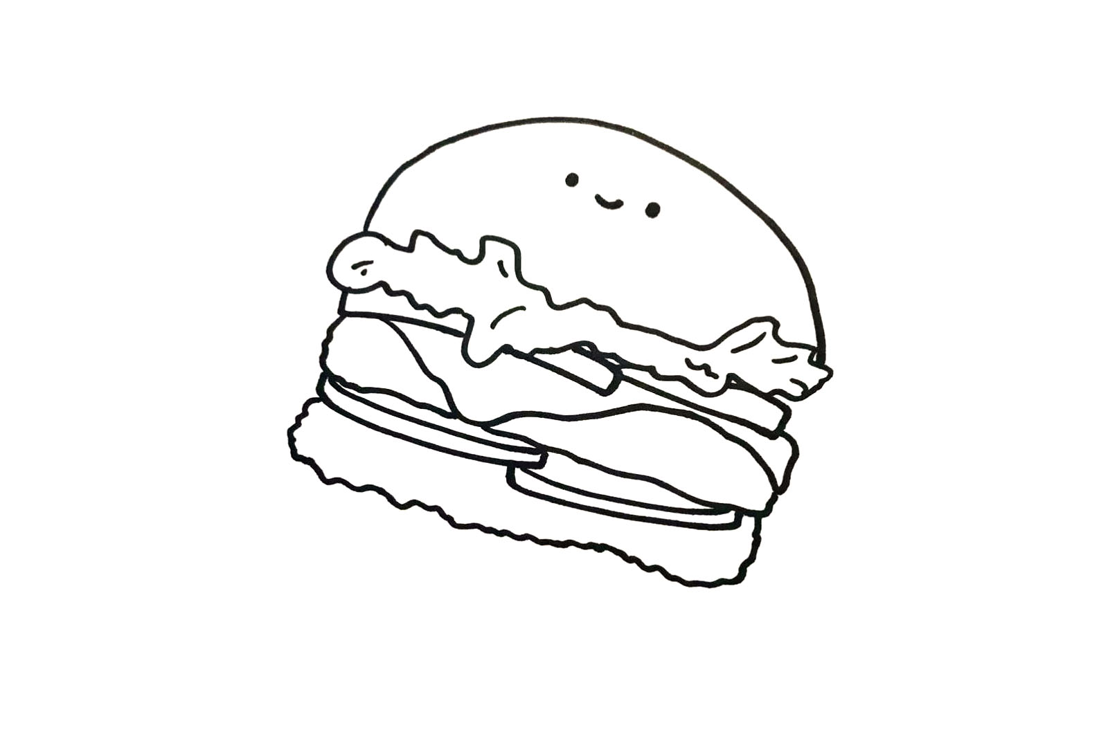 步骤4：汉堡不够大？ 再加点番茄，一大块脆皮炸鸡块，嘿嘿~