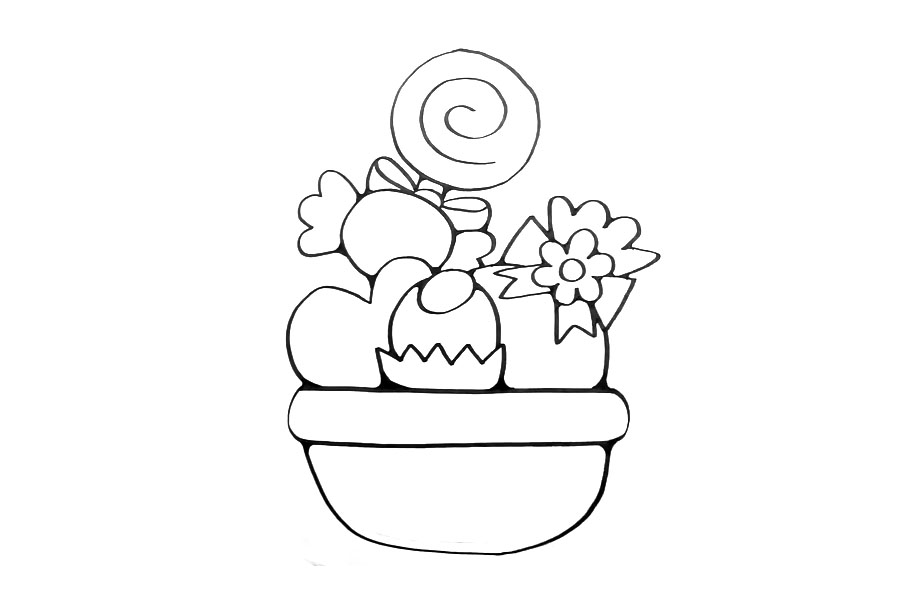 画漂亮的糖果盆栽简笔画-图2