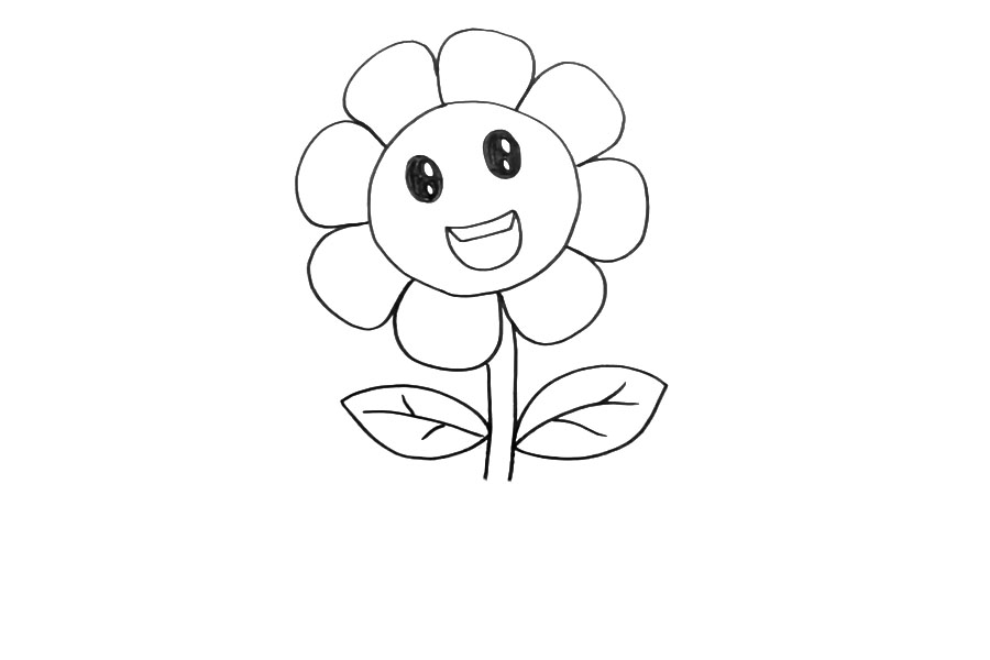 步骤2：接着画出它的叶和茎。