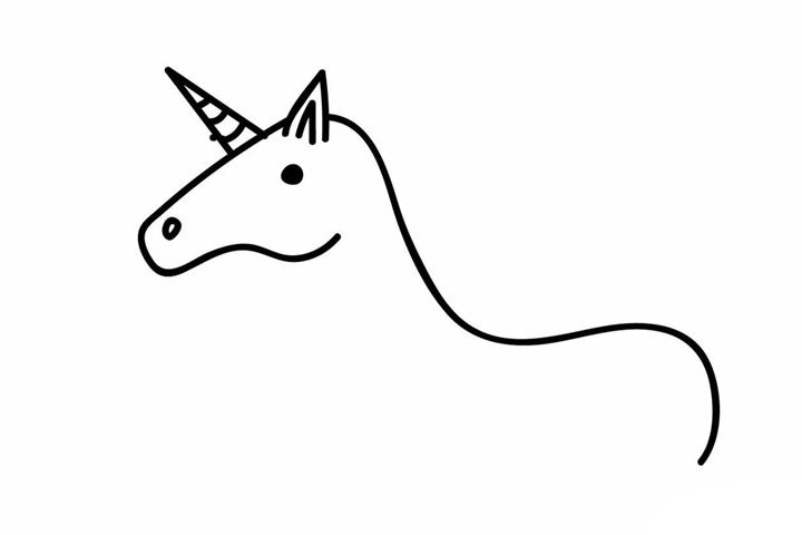 步骤2：画出独角兽独特的角、眼睛和鼻孔。