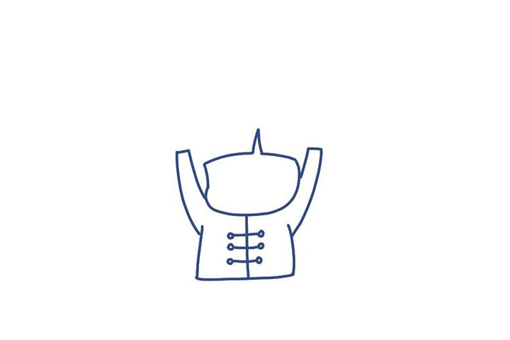 步骤3：画福娃的衣服纽扣。