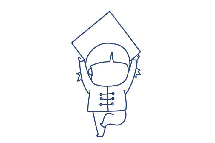 步骤6：画举着的福字贴轮廓。