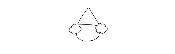 步骤3：用三角形给小丑画上帽子， 小丑的头部形状大致就画好了。