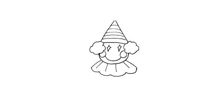 步骤7：接着画上衣领， 可爱的娃娃领让小丑看上去， 更加活泼机灵。