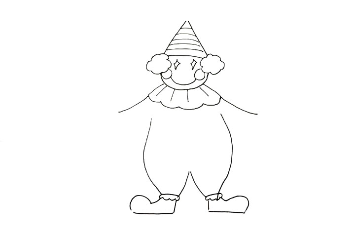 步骤9：画出小丑的宽宽的腿脚。