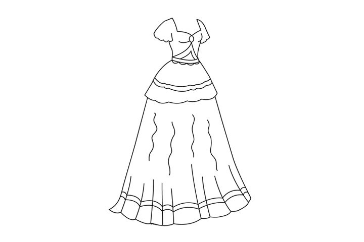 步骤6：画上裙子的花纹和褶皱。