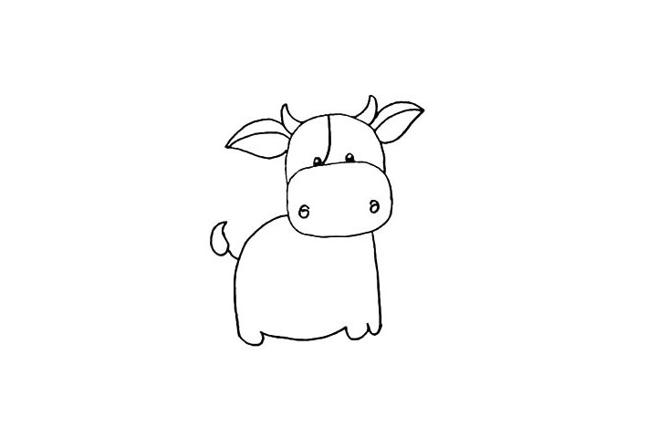 步骤10：身子的后面画出它的牛尾巴。