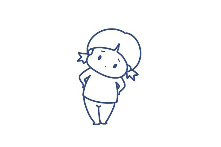 步骤6：接着画她的五官表情和另外一条腿。