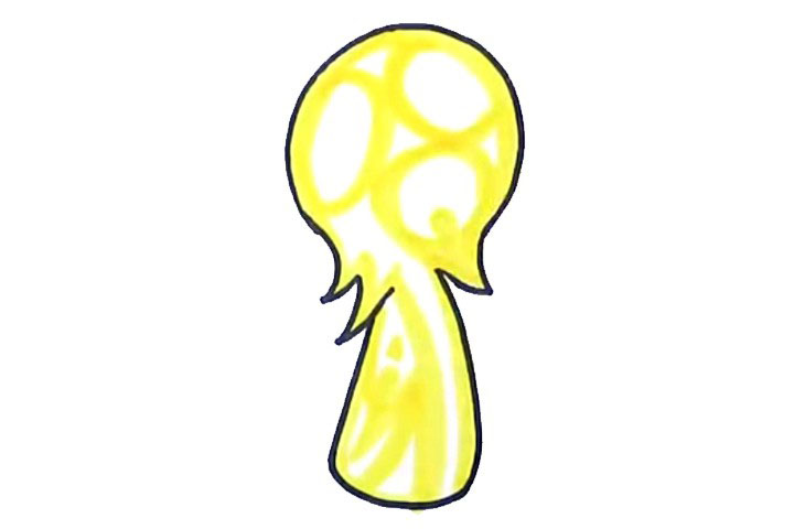 步骤3：先用金色马克笔给画出会徽的花纹轮廓。