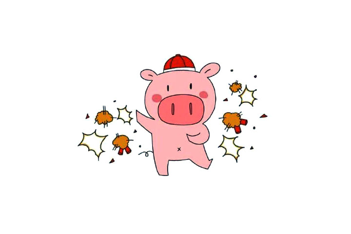 小猪放鞭炮简笔画画法步骤
