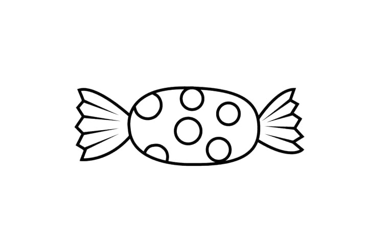 步骤4：还有糖果中间的部分，六个小圆圈，注意画好哦。