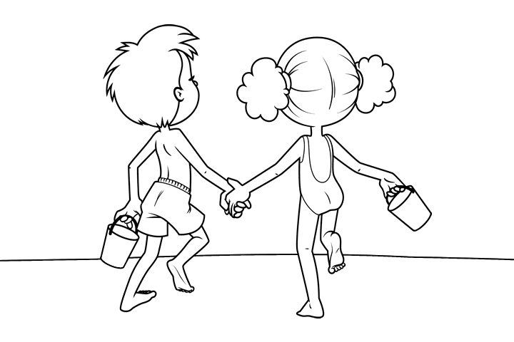 海边玩耍的小男孩简笔画-图1