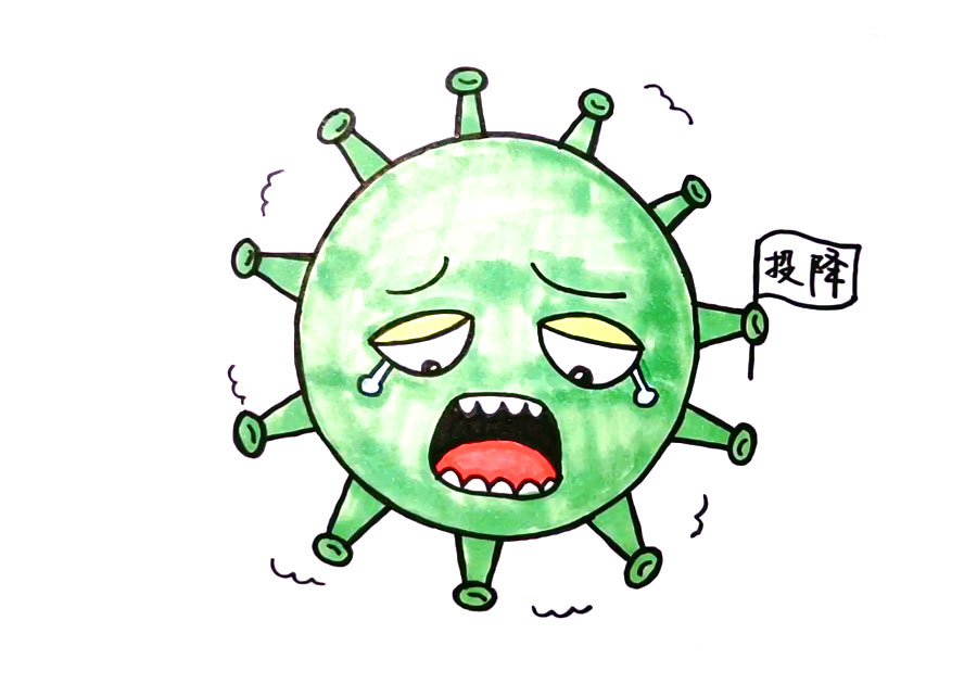 战胜肺炎病毒简笔画