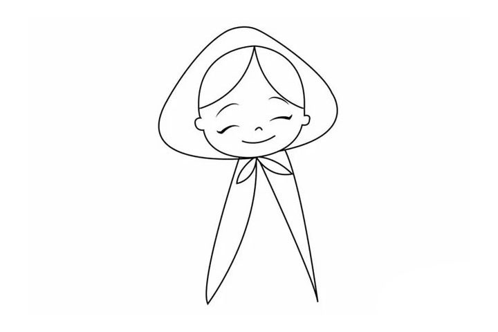 步骤5：嘿嘿，小红帽的衣服要画出来啦。