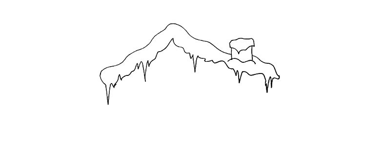 步骤4：画出屋顶上的积雪和下方的冰柱。