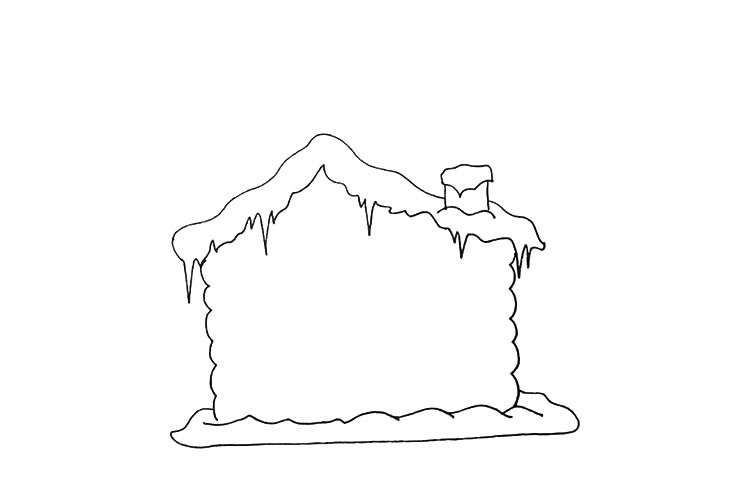 步骤6：画出房屋的底座以及边上的积雪。