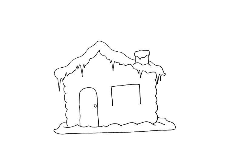 步骤8：接着用正方形画出雪屋上的窗户。