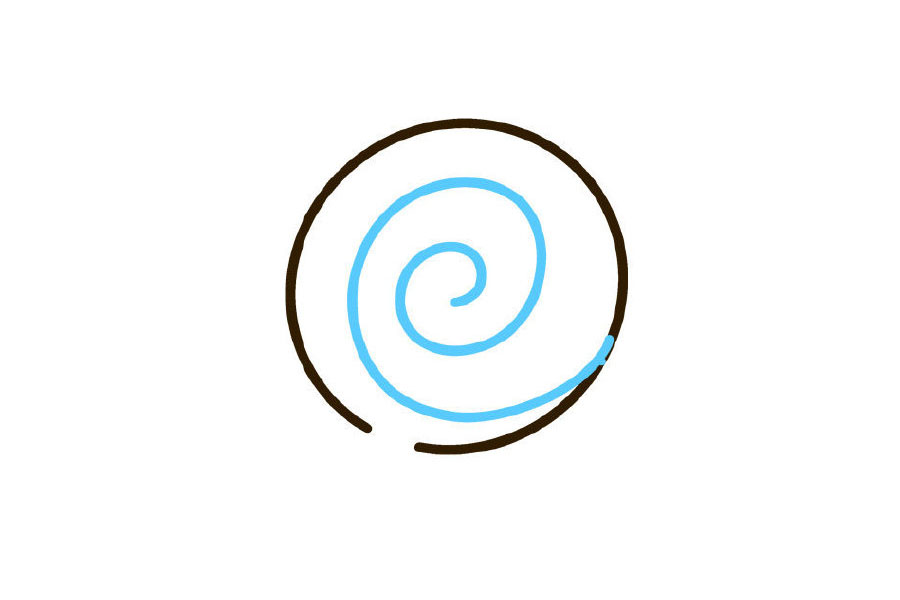 步骤2：圆形内画螺旋线。