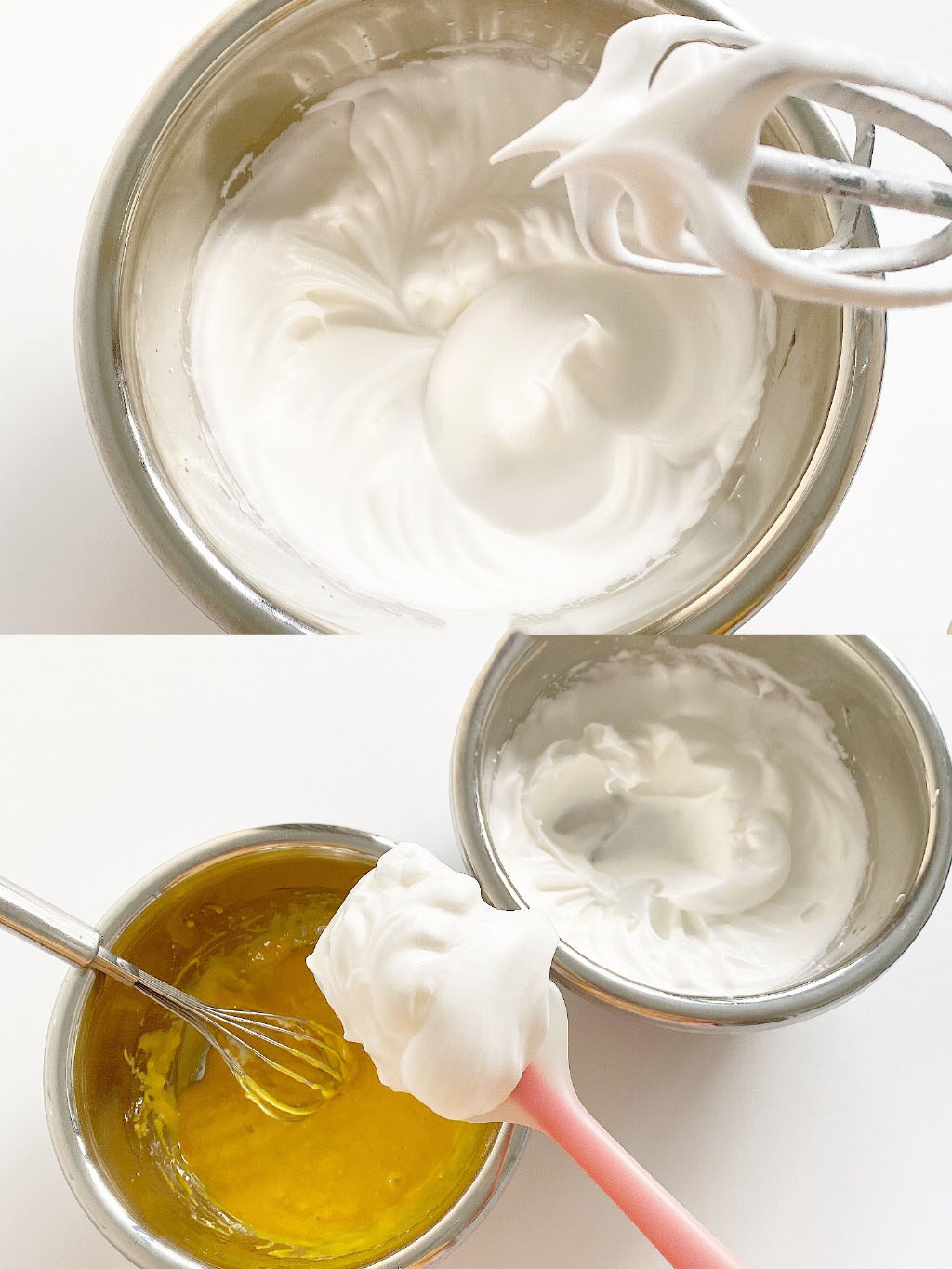 第3步：蛋清蛋黄分离，继续加入蛋黄拌成面糊待用