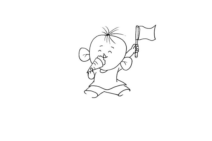 步骤8：画出他的短裤.仔细观察他是坐在地上的。