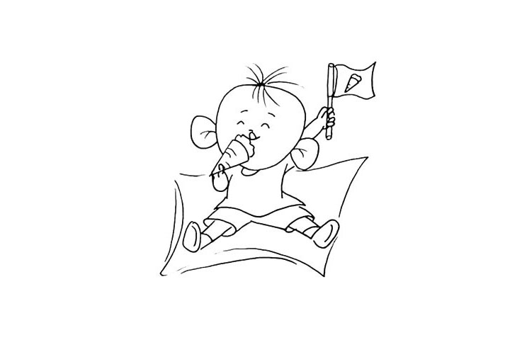 步骤10：他是坐在小垫子上面的.把垫子的形状给勾勒出来。