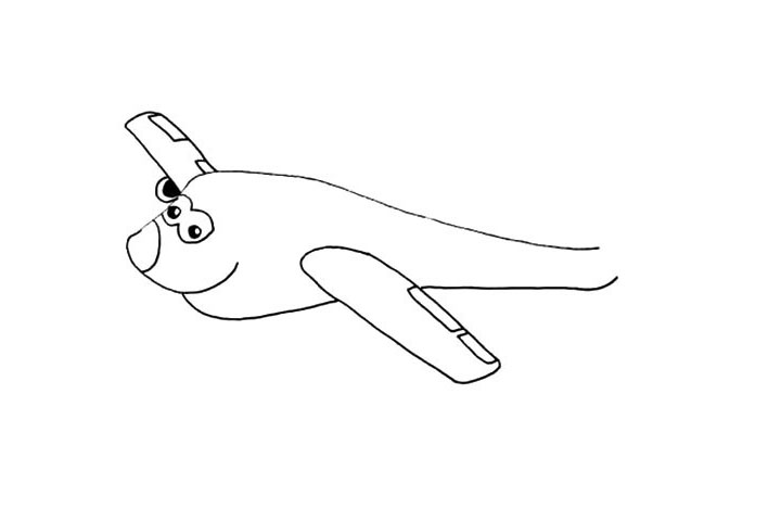 步骤5：然后画出另一侧的机翼和飞机的下面的机身。