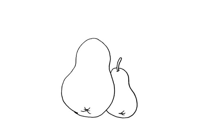 步骤6：然后在小梨子顶部缺口的地方画上它的柄。