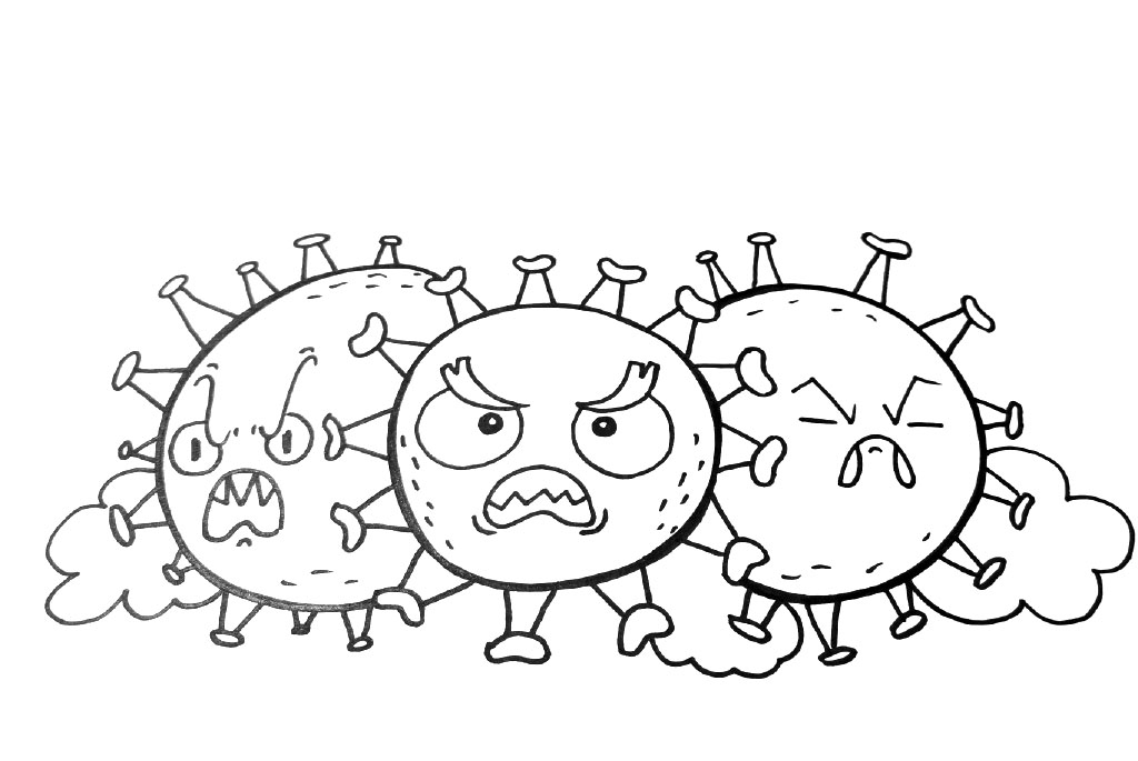 步骤4：同样的步骤画出旁边的另外两个病毒。