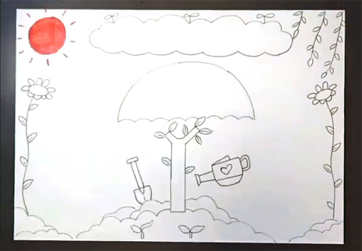 步骤1：植树节手抄报线稿
