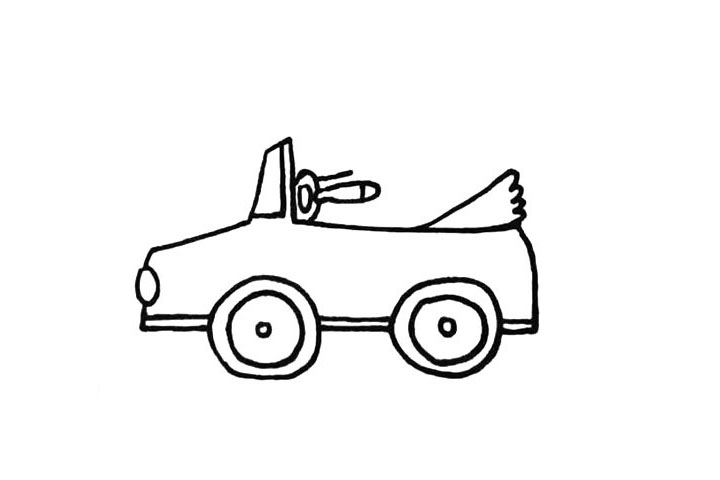 步骤7：在画出方向盘.还有两只手臂.两只手正握着方向盘。