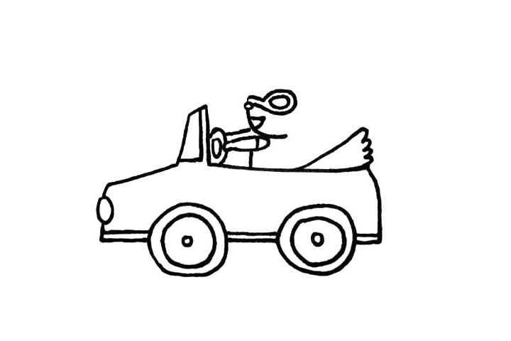 步骤9：在司机的脸颊上画上一个大大的墨镜.还有他的嘴巴。