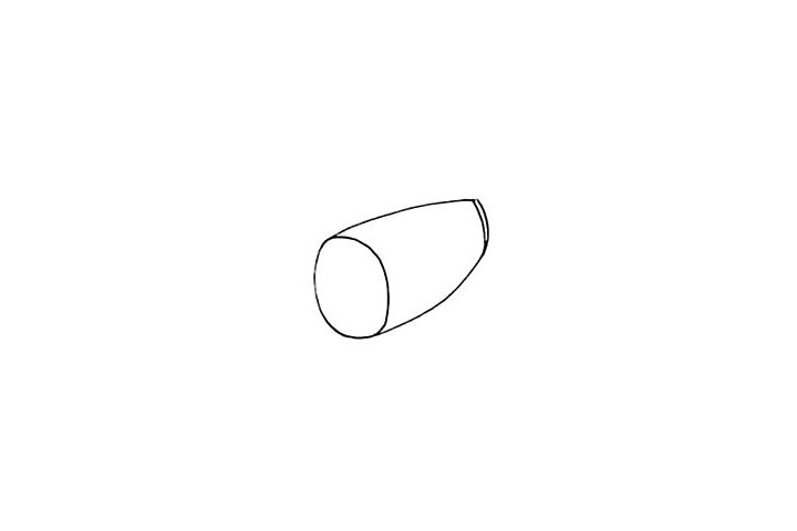 步骤2：莲藕是一节一节的.先画出第一节.在节的位置要窄一点。