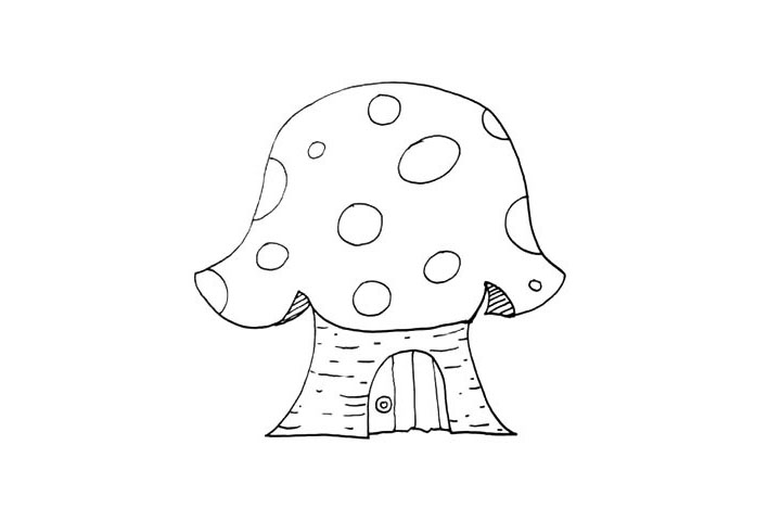 步骤8：用线和点.装饰一下房子身上面的纹理。