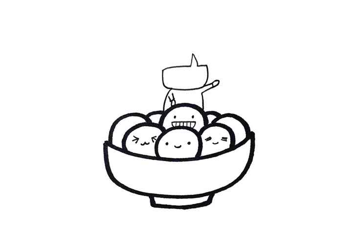 步骤4：后面画出小女孩的轮廓。