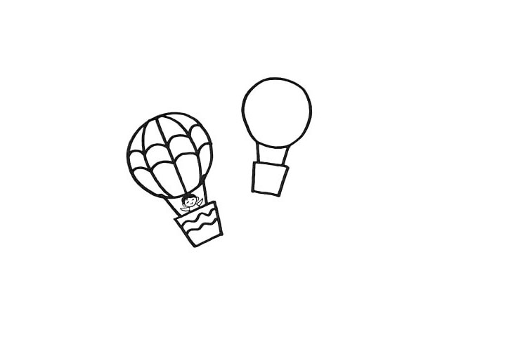 步骤8：同样的画法.再画上另一个热气球。