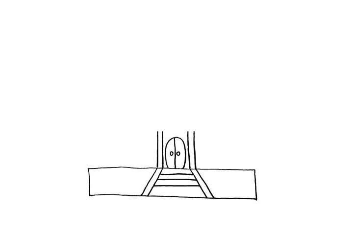 步骤3：在台阶的尽头画上两扇门和门口两边的柱子。