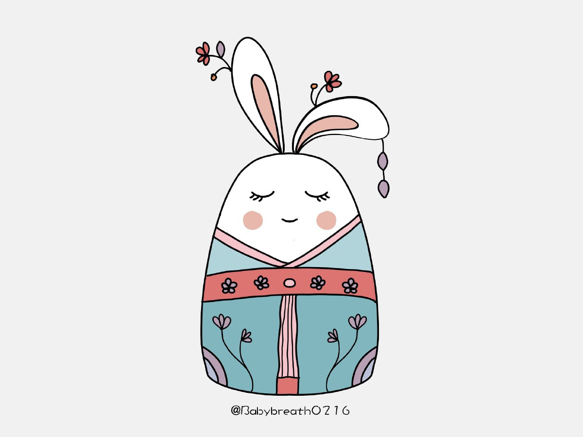 一组古风兔子简笔画图片-图2