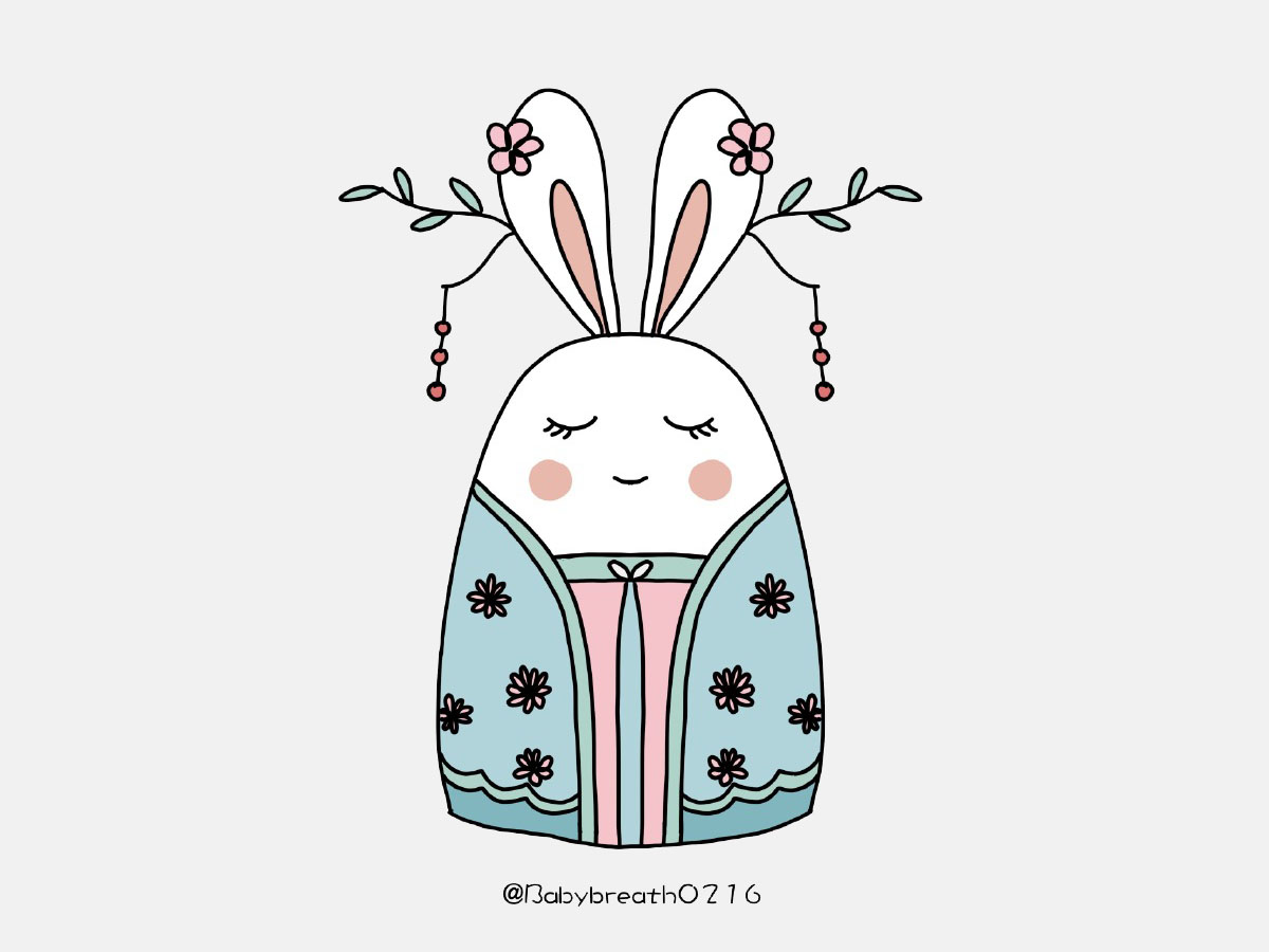 一组古风兔子简笔画图片-图7