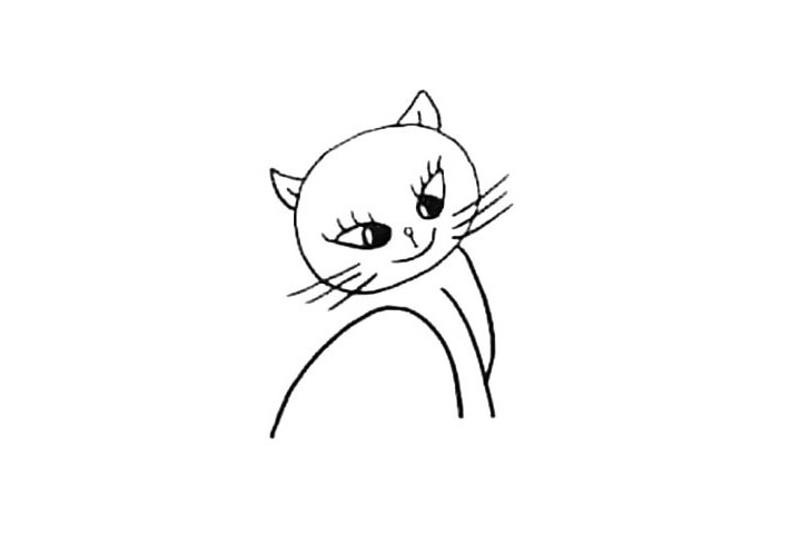 步骤4：三条弧线连接出小花猫的身体轮廓.注意观察线条的位置。