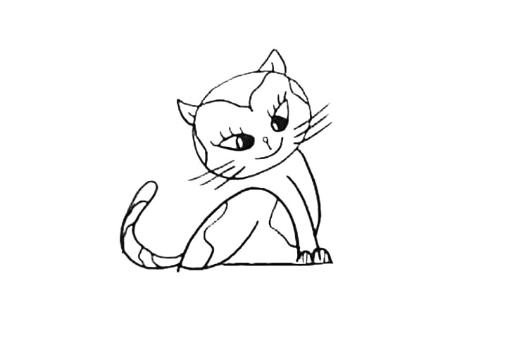 步骤7：然后在小花猫的身上画一些斑纹。