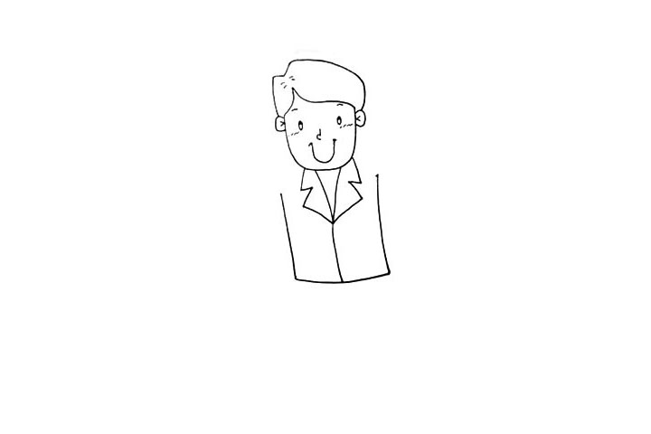 步骤7：接着画出他西服的外轮廓.注意二侧线条的长度。