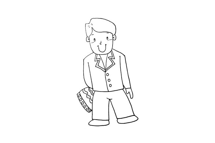 步骤14：在给爸爸的衣服画上圆圆的扣子。描画出领子的内侧。