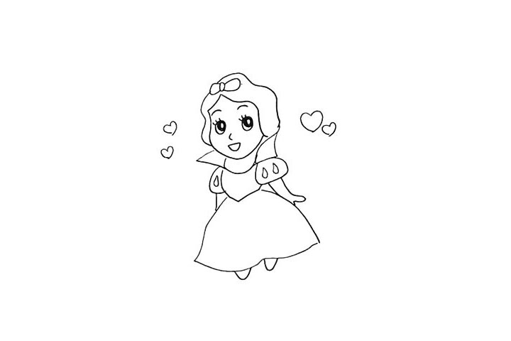 步骤12：在她的两边画上一些爱心来代替她的背景。