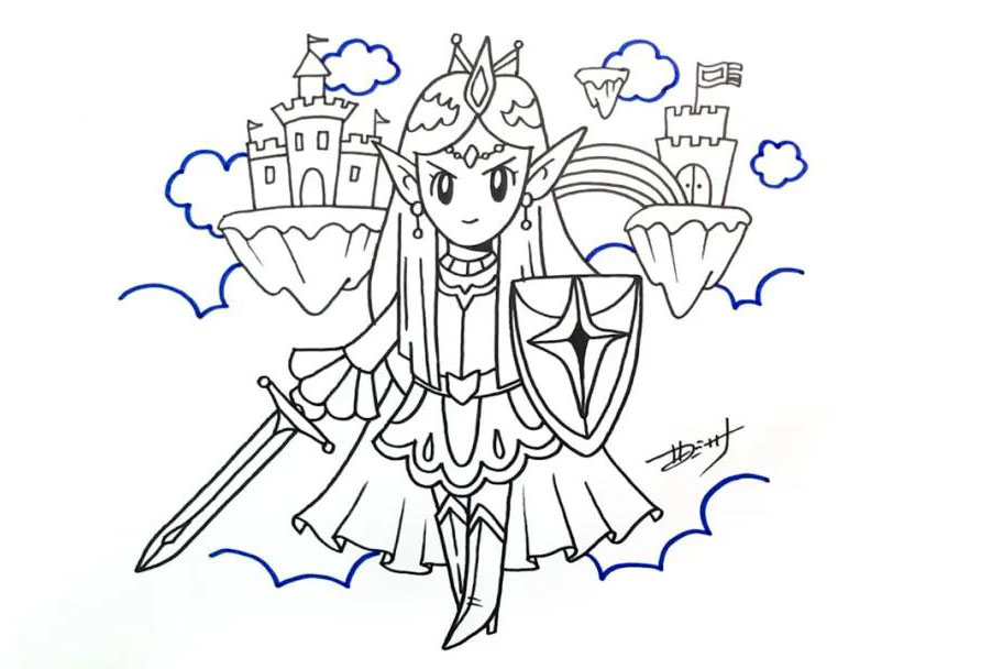 威风凛凛的精灵女王简笔画-图5