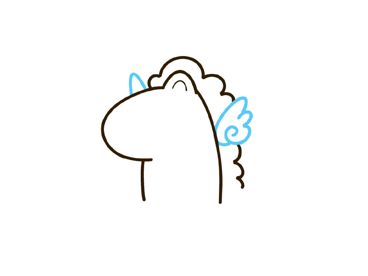 步骤4：画翅膀和犄角。