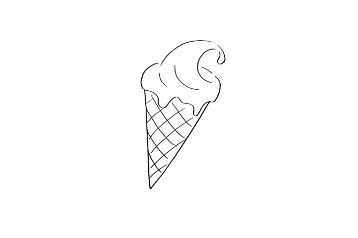 步骤3：我们在把冰激凌筒画上菱形的纹理。