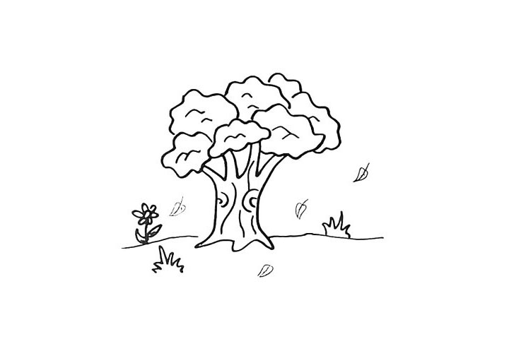 步骤10：在周围画出几片飘落的叶子。